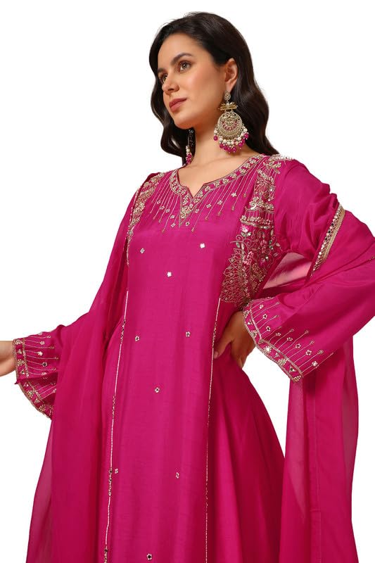 Soch Womens Fuchsia Dupion Silk Suit Set With Mirror Work