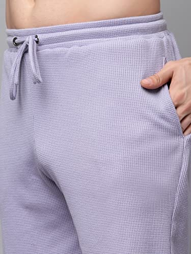 Rigo Waffle Knit Self Textured Co-ord Set for Men | Night Suit Set | Lounge-wear Nightdress Pajama Set | Beach, Vacation Wear Light Purple