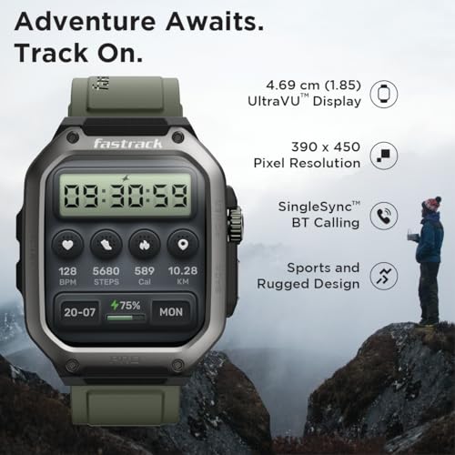 Fastrack Active Pro Rugged Smartwatch with 1.85" AMOLED Display with AOD|SingleSync BT Calling|Functional Crown|100+ Sports Modes|AI Coach|Auto Sport Recognition|AI Voice Assistant|24x7 Health Suite