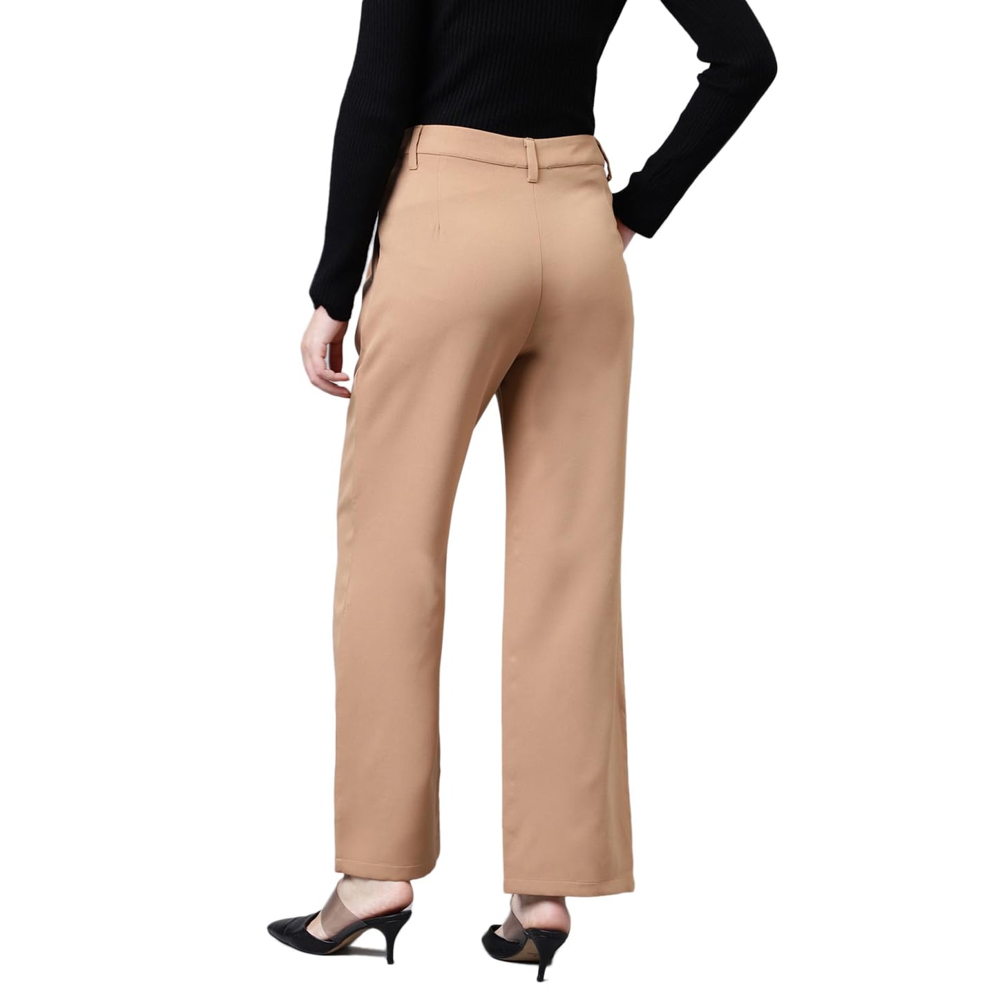 Latin Quarters Women's Solid Straight Beige Pant_M