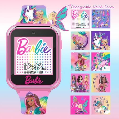Barbie Kids Smartwatch - Interactive Fun with 10 Watch Faces, Camera, Games, Alarm, Step Tracker & More - Stylish Gift for Girls with Printed Unicorn & Mermaid Straps - Fits Wrists 5.5'' to 8.5'',