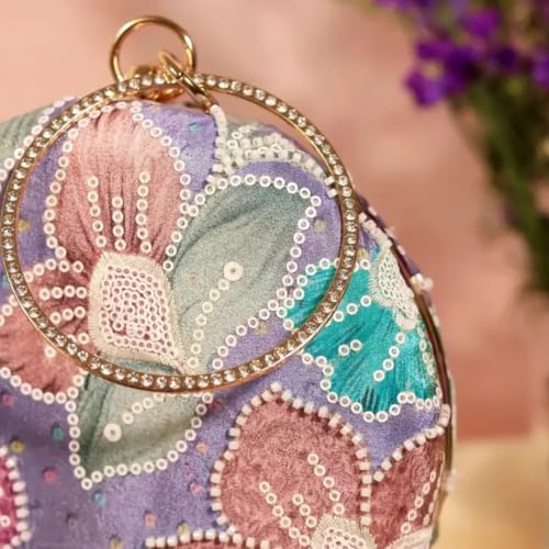 THE TAN CLAN Riveria Multicolor Round Clutch | Circle Evening Bag for Women | Party & Festive Clutch Purse