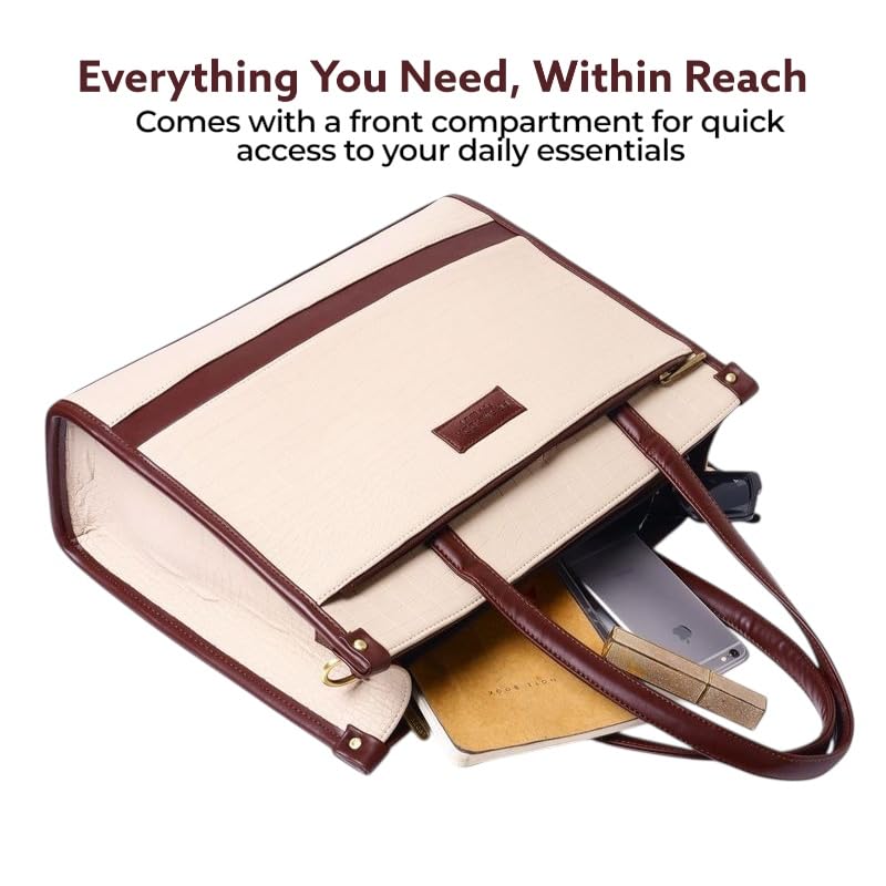 Pramadaa Pure Luxury Classic Madona Work Tote bags for women office use | hand bags for women's stylish | bags for women latest | Laptop Office Shoulder Handbag. (Walnut Beige)