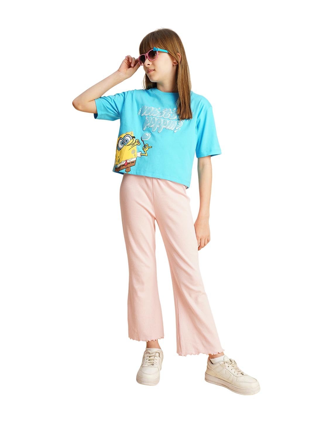 VERO MODA Girls Regular Fit Blue T-Shirt