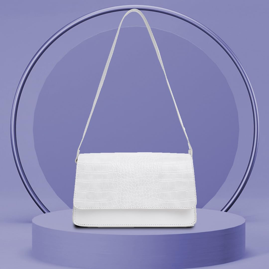 Fastrack Structured Shoulder Bag for Women | Trendy Shoulder Bag for Girls, Ladies, Women | Chic Textured Bag Made of Faux Leather (White)