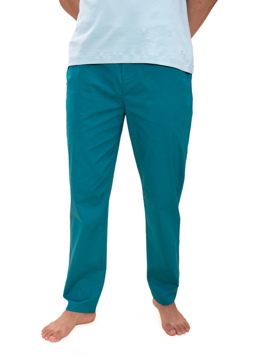 DaMENSCH The Stretch Men's Woven Cotton Tapered Fit Pyjama Pants- Trust on Teal- Large