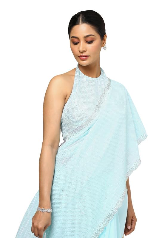 Soch Womens Turquoise Blue Georgette Embellished Saree With Sequins