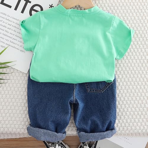 Hopscotch Boys Short Sleeves Teal 2-Pc Cotton T-shirt & Denim Jeans (3-4 Years)