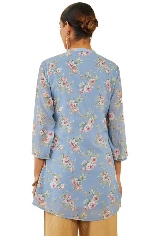 Soch Womens Blue Georgette Floral Print A-Line Tunic