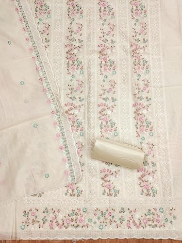 Leeli Peeri Designer Women's Chanderi Cotton Embroidery Work Unstitched Salwar Suit Dress Material