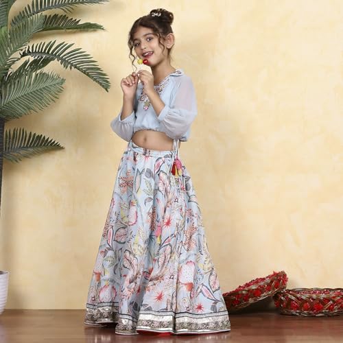 Biba Girl's Georgette Lehenga Set (KWJAITAL6442AW25SKBLU_Sky Blue_4 5 Years)