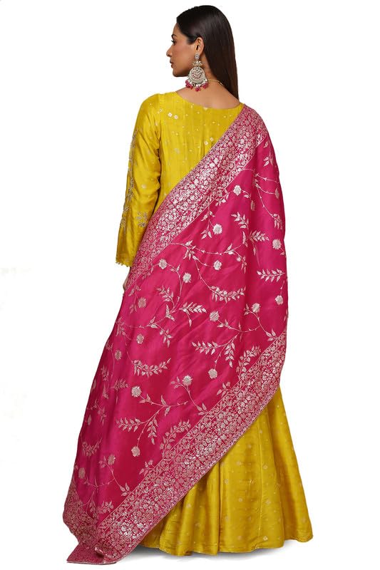 Soch Womens Mustard Silk Blend Zari Woven Panelled Gown with Beads and Stones