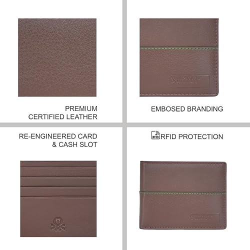 UNITED COLORS OF BENETTON Guntero Leather Passcase Wallet- Brown, No. of Card Slot : 12