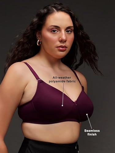 Clovia Women's Padded Non-Wired Full Coverage Multiway T-Shirt Bra (BR2370G15_Wine_34B)