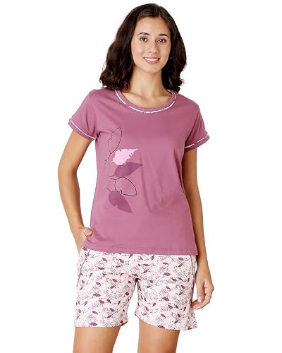 BODYCARE Women's Cotton Printed T-Shirt and Shorts Set | Soft & Breathable Nightwear | Short Sleeves | Loungewear Co-Ord Set | BSSS17030_100 Multicolour