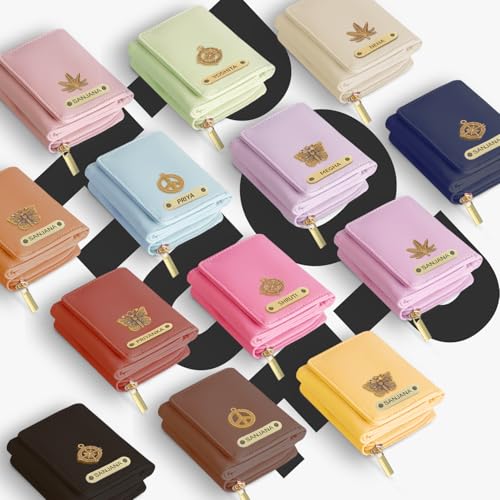Mekhush Personalised Vegan Leather Mini Wallet with Customised Name and Charm for Ladies