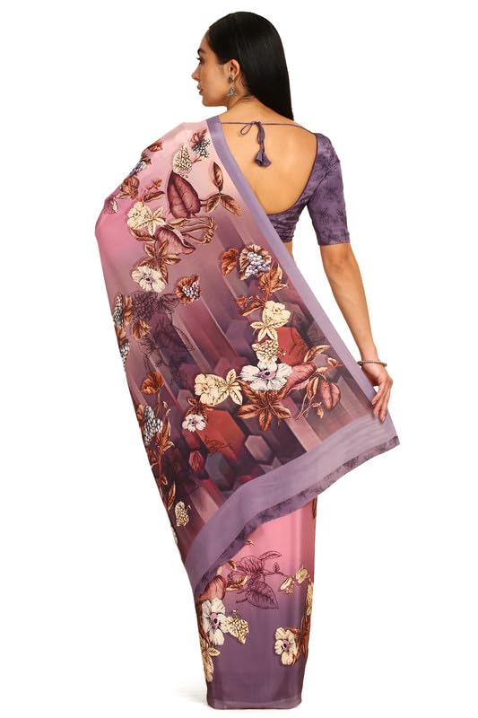 Soch Womens Purple Crepe Floral Print Saree