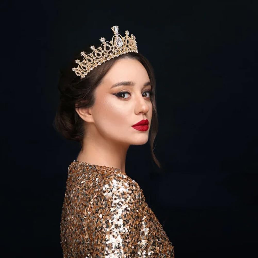 Shining Diva Fashion Crystal Tiara and Crown for Women Stylish Headband Crowns with Comb Tiaras for Girls Kids Queen Princess Wedding Bridal Birthday Gift Hair Accessories (Gold) (rrsd15872hb)