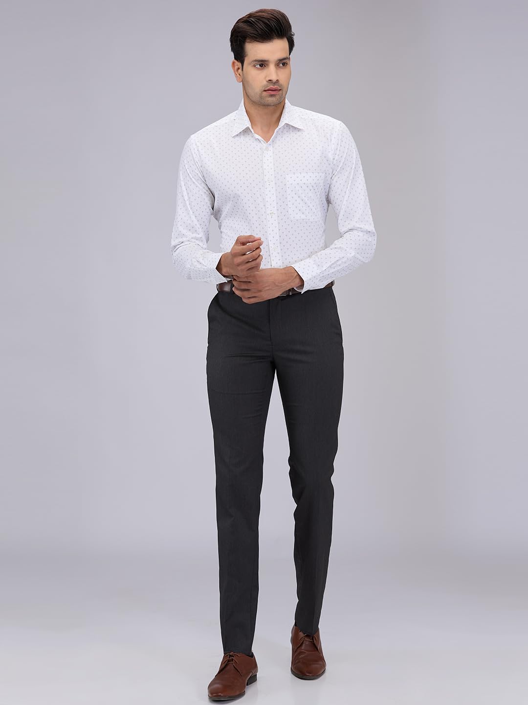 Raymond Men Slim Fit Structure Pattern Poly Viscose Blend Flat Front Formal Trouser (Size: 38)-RMTS05520-G7 Dark Grey