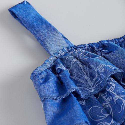 Hopscotch Girls Sleeveless Blue Floral Denim Playsuit For Ages (3-6 Months)
