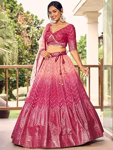 Zeel Clothing Women's Zari & Sequins Embroidered Art Silk New Semi-Stitched Lehenga Choli With Dupatta (5057-Pink-Womens-Lehenga-Choli-Latest; Free Size)