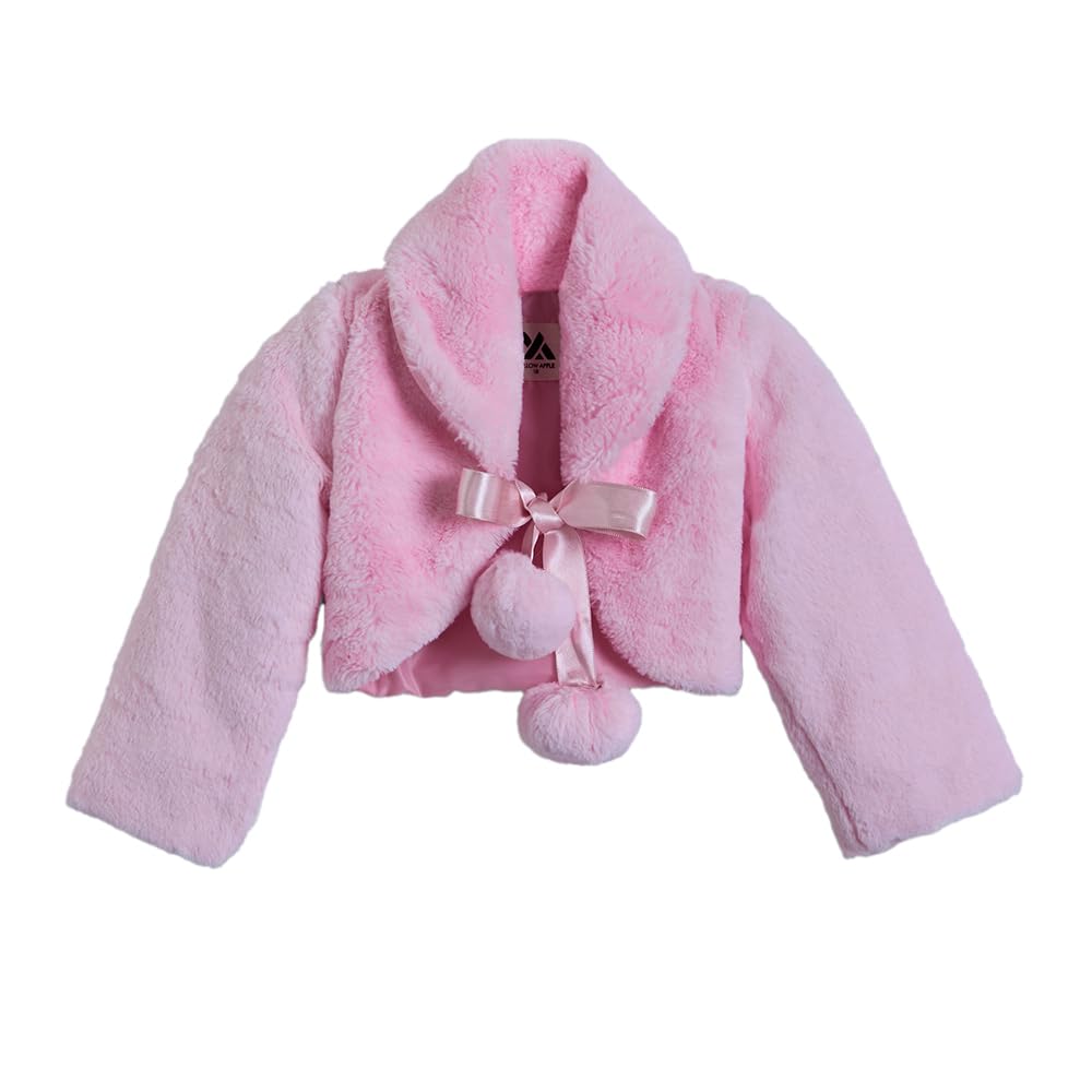 Hopscotch Girls Full Sleeves Pink Fur Pom Pom Embellished Jacket