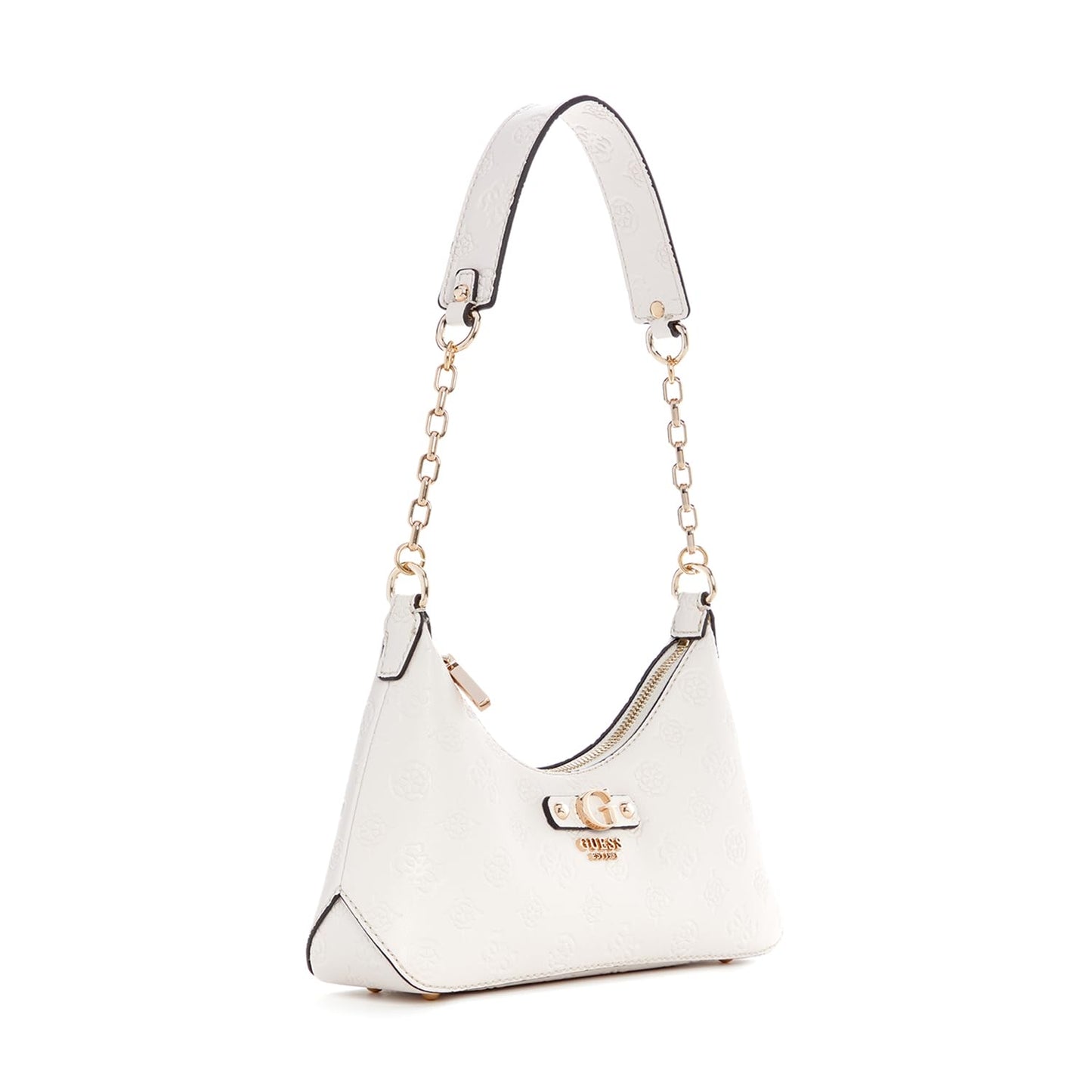GUESS Off White Printed Gerty Top Zip Shoulder Bag