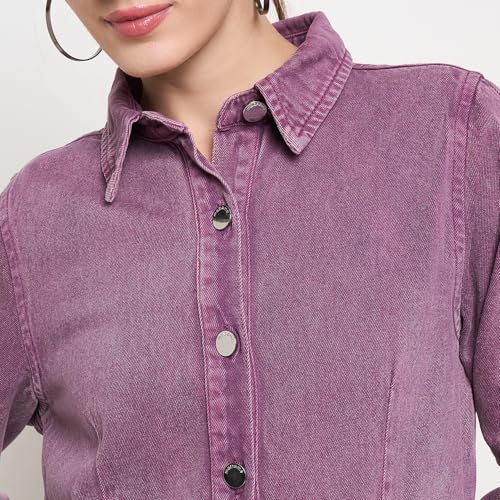 Madame Buttoned Plum Cotton Shirt Dress