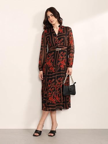 Kazo Winter Garden Maxi Dress with Belt (Rust XS)