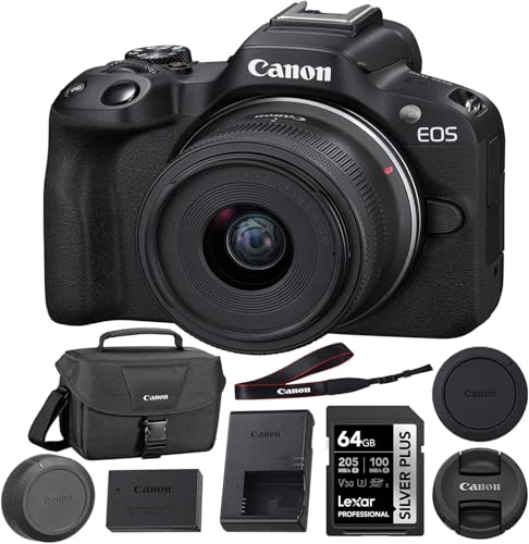 Canon EOS R50 Mirrorless Camera with 18-45mm Lens (Black) Bundle with 64GB Extreme PRO UHS-I SDXC Memory Card + Canon 200ES EOS Shoulder Bag (3 Items)
