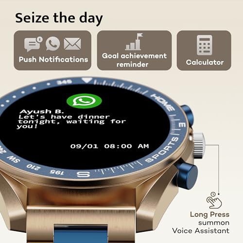 GOBOULT Mirage Smart Watch 1.39''HD Screen, Bluetooth Calling, IP67, Zinc Alloy Frame, 500 Nits Brightness, AI Voice Assistant, SpO2 Monitoring, 120+ Sports Mode (Amber Blue)