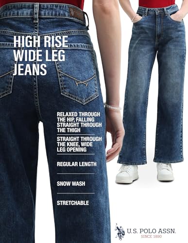 U.S. POLO ASSN. High Rise Wide Leg Jeans (UWAW24JEN158_Blue_28)