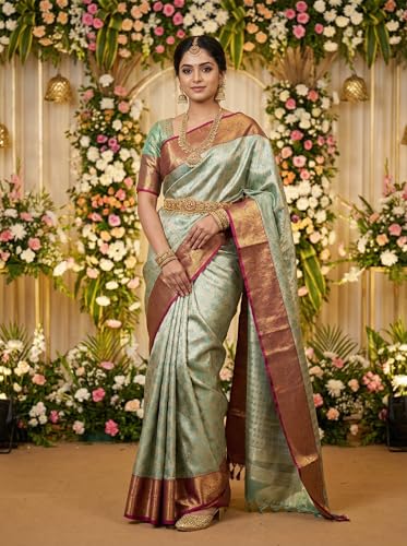 MIMOSA Women’s Rama Art Silk Saree Woven with Zari Tissue | Kanjivaram Style Saree | Rich Pallu & Tassels | 6.2 Mtrs