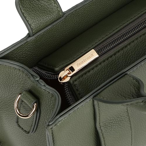 Fastrack Chic Olive Satchel Bag | Faux Leather Handbag with Zip Closure | Spacious Compartment with Organizer Pockets | Dual Carry Satchel with Top Handles & Detachable Adjustable Strap