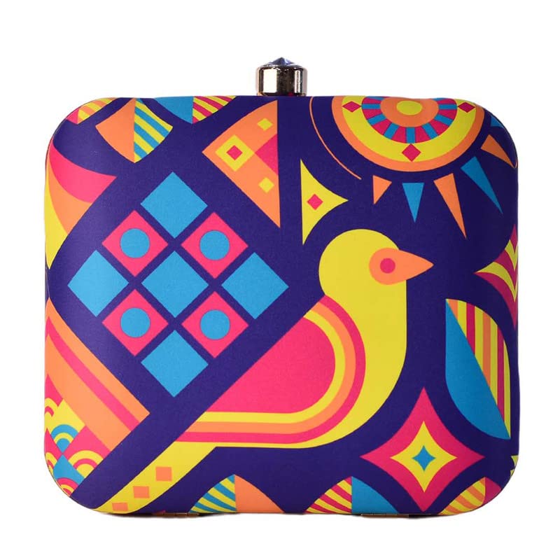 Artklim Yellow Bird With Tile Printed Clutch