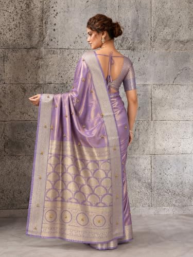 Kryone Ghungroo Saree for Women with Blouse Piece | Tissue Silk Ghungroo Work Saree | Ghungroo Wali Sari with Zari Border for Wedding, Reception, Sangeet, Engagement & Festive Occasions