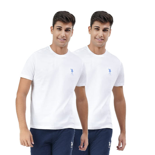 U.S. POLO ASSN. Mens Crew Neck Embroidered Logo I633 Lounge T-Shirt - Pack of 2 (White L)