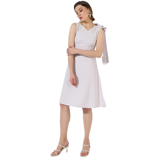 Campus Sutra Women's Solid White Sleeveless Midi Length Regular Fit Dress for Casual Wear | V Neck Dress Crafted with Comfort Fit and High Performance for Everyday Wear