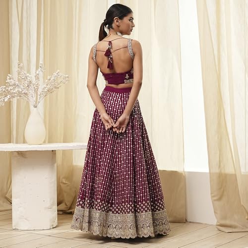 BIBA Women Burgundy Georgette Lehenga Set_32