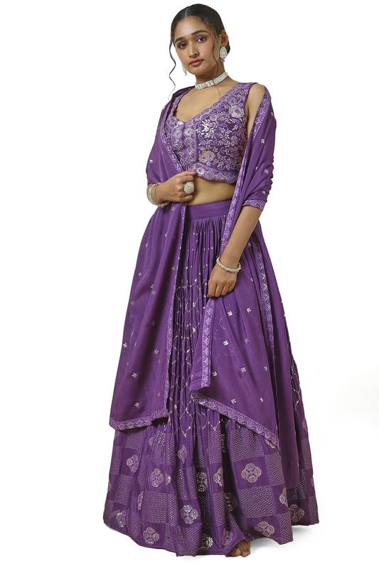 Soch Womens Purple Embellished Leheng Set