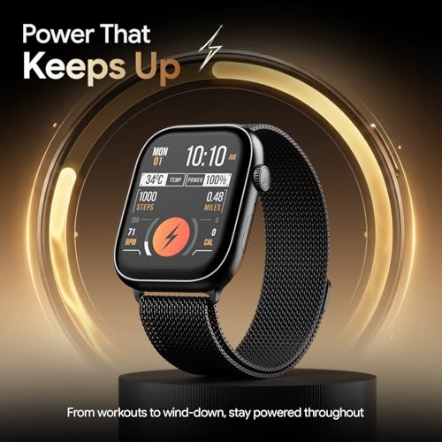Fire-Boltt Ninja X Ring Smart Watch 1.96" Always On Display Bluetooth Calling, Voice Assistant, SpO2 & Heart Rate, 120+ Sports Modes, IP67 Waterproof Smartwatch for Men & Women - Black Mesh