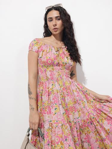 Divena Baby Pink Shoulder Strapes Fit & Flared Cotton Dress-DK2322