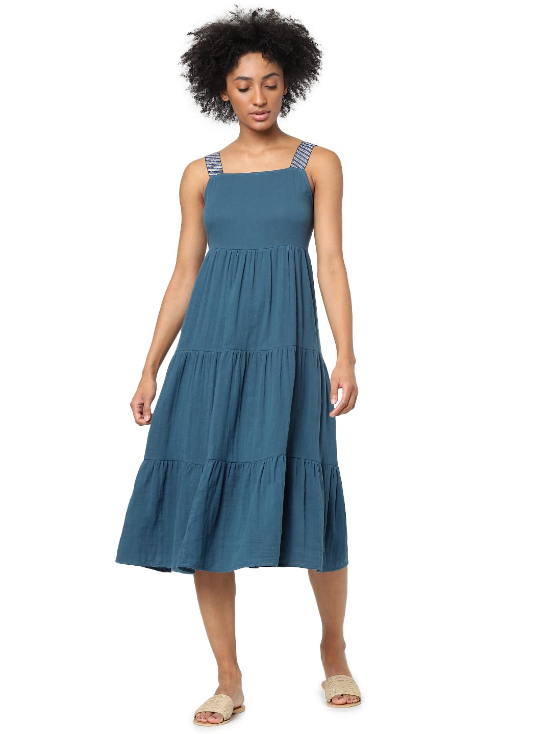 Only Women's Cotton Fit and Flare Maxi Dress (15270746-Majolica Blue_Majolica 38)