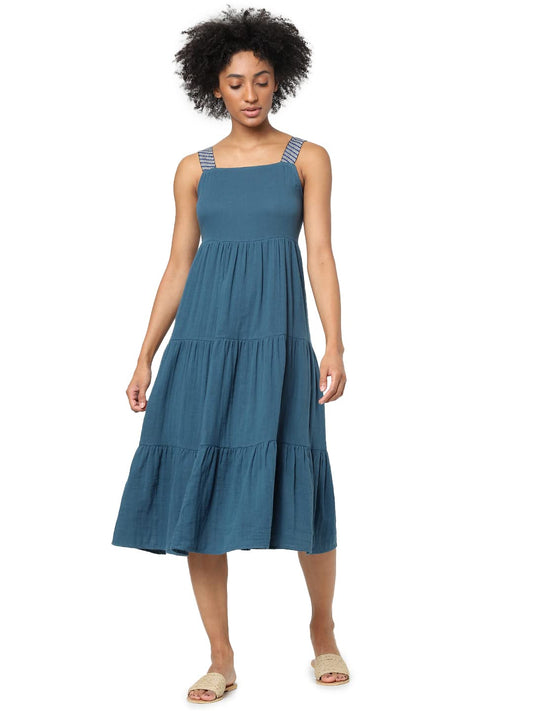 Only Women's Cotton Fit and Flare Maxi Dress (15270746-Majolica Blue_Majolica 38)