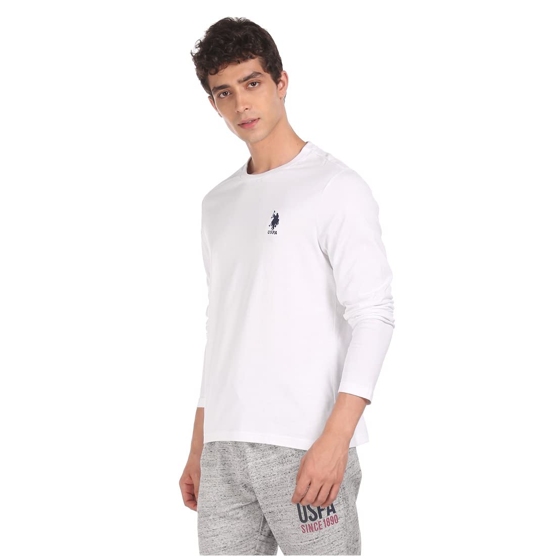 U.S. POLO ASSN. Men Pure Cotton Long Sleeve Solid I693 T-Shirt - Pack of 1 (White L)