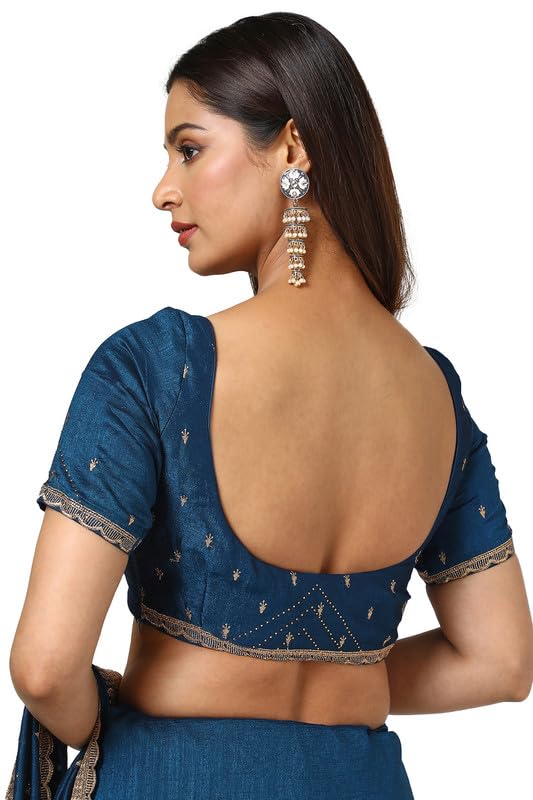 Soch Womens Blue Tussar Embroidered Saree With Stone Work