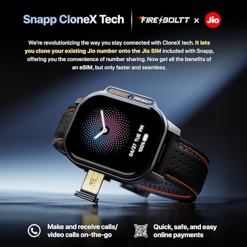 Fire-Boltt Snapp Smart Watch, Selfie Camera, 4G Nano-SIM Slot, 54.1mm AMOLED Display, Play Store- Unlimited apps, 1000mAh Battery, 2GB/4GB RAM + 16GB/64GB ROM (Black Storm)