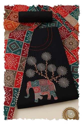 Soch Womens Black Vatican Silk Embroidered Unstitched Dress Material With Thread Work