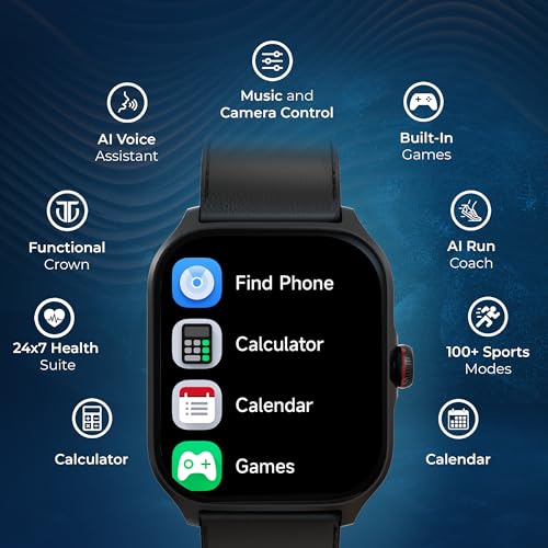 Titan Zeal 1.85" AMOLED Metal Case Smart Watch with BT Calling, SpO2, 100+ Sports Modes, Auto Sports Recognition, Fast Charging Smartwatch for Men & Women with – Brown Leather Strap (Rose Gold)