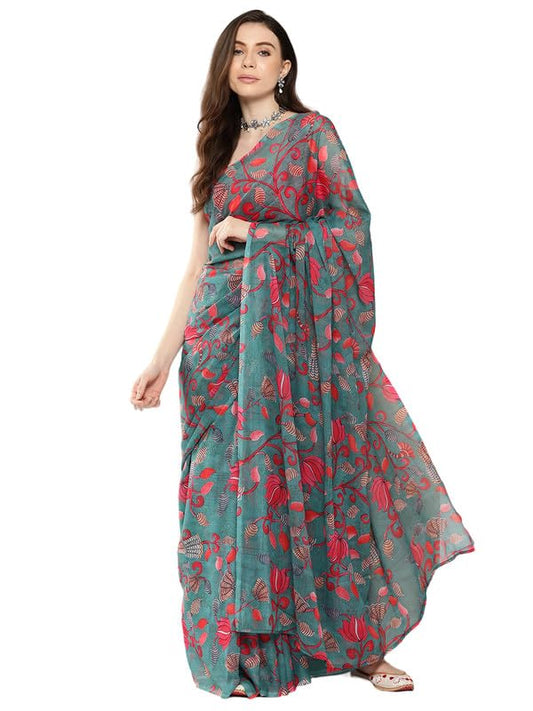 Ahalyaa Floral Poly Chiffon Saree